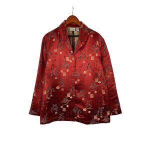 Chicos Women’s Asian-Inspired Red Satin Jacket Size 3